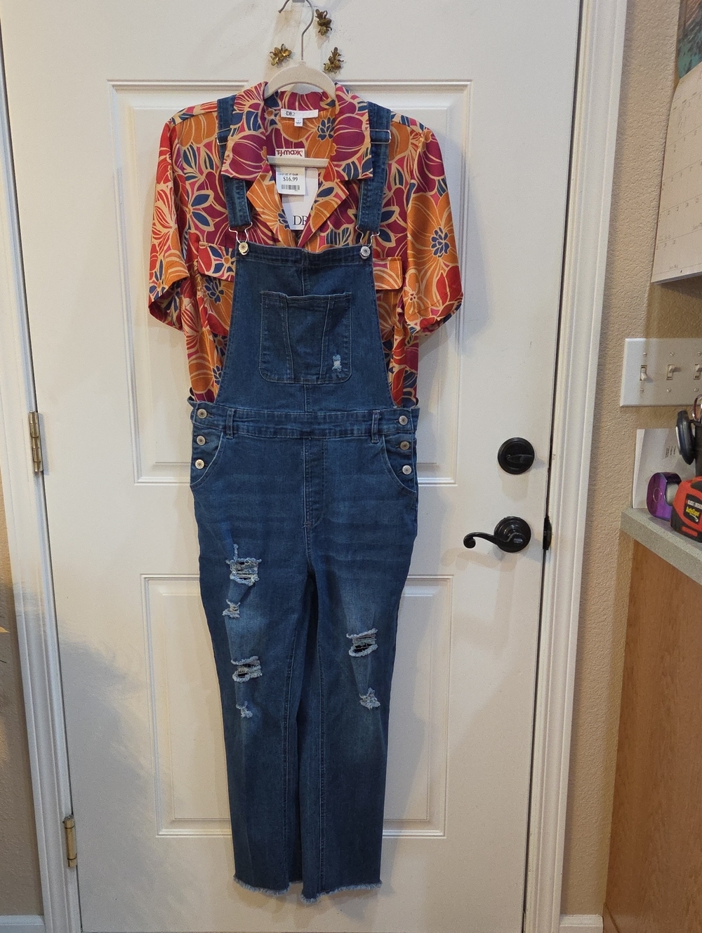 Denim Distressed Overalls
